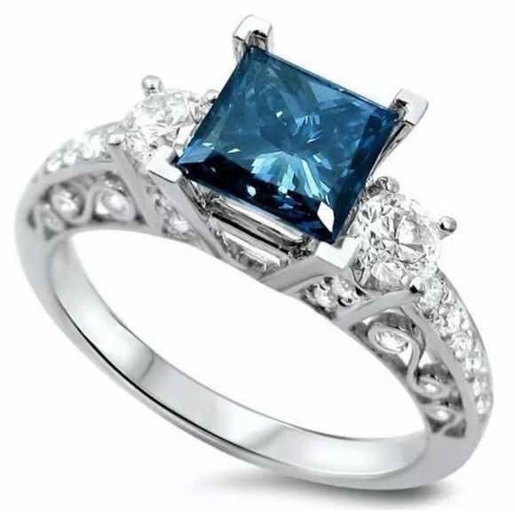 Elegant 925 Silver Rings Princess Cut CZ Zircon Women Wedding Jewelry - Picture 4 of 4